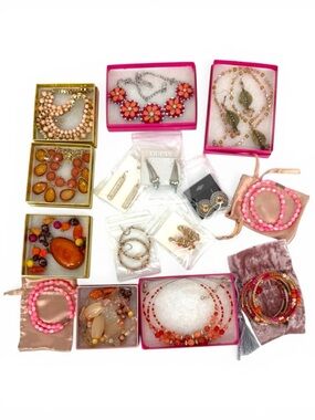 Jewelry Mixed Lot Wearable Earrings Necklace Bracelet Orange Pink Tone Boho